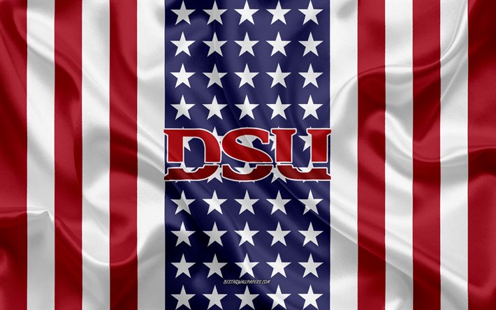 Dixie State University -tunnus, Yhdysvaltain lippu, Dixie State University -logo, St George, Utah, USA, Dixie State University