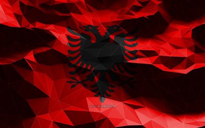 4k, Albanian flag, low poly art, European countries, national symbols, Flag of Albania, 3D flags, Albania flag, Albania, Europe, Albania 3D flag