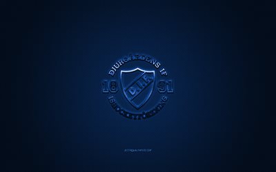 Djurgardens IF, clube de hóquei sueco, SHL, logotipo azul, fundo azul de fibra de carbono, hóquei no gelo, Estocolmo, Suécia, logotipo Djurgardens IF, Liga Sueca de Hóquei