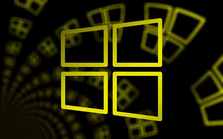 4k, logo jaune Windows 10, fond abstrait jaune, logo lin&#233;aire Windows 10, cr&#233;atif, minimalisme, syst&#232;mes d&#39;exploitation, logo Windows 10, Windows 10