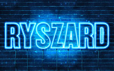 Ryszard, 4k, wallpapers with names, Ryszard name, blue neon lights, Happy Birthday Ryszard, popular polish male names, picture with Ryszard name