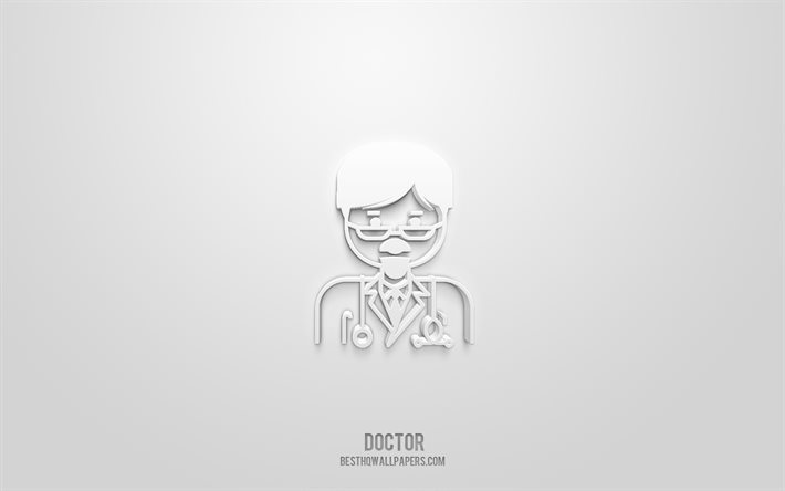 طبيب رمز 3D, خلفية بيضاء, رموز ثلاثية الأبعاد, الطبيب:, أيقونات الطب, أيقونات ثلاثية الأبعاد, علامة الطبيب, الطب الرموز 3d