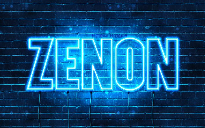 zenon, 4k, tapeten mit namen, zenon name, blaue neonlichter, alles gute zum geburtstag zenon, beliebte polnische m&#228;nnliche namen, bild mit zenon namen