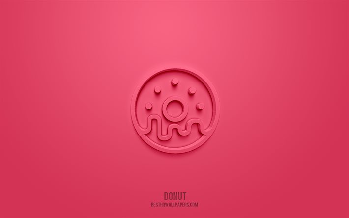 donut 3d symbol, rosa hintergrund, 3d symbole, donut, backen symbole, donut zeichen, backen 3d-symbole