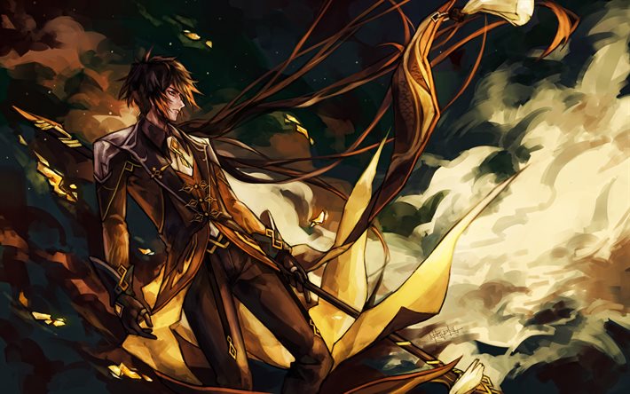 Download wallpapers Zhongli, clouds, Genshin Impact, manga, Zhongli ...