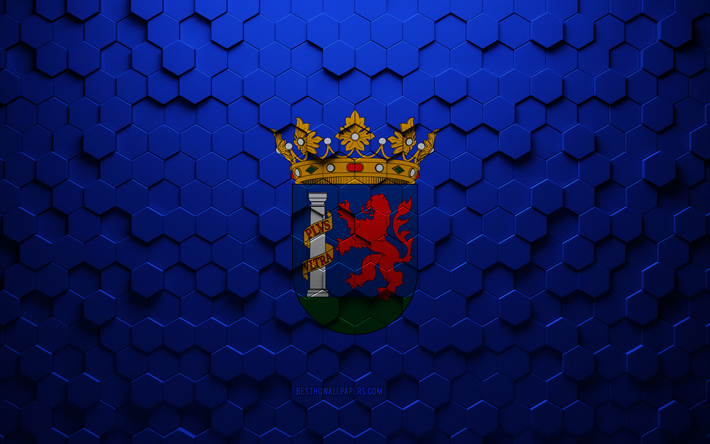 Bandeira de Badajoz, arte de favo de mel, bandeira hexagons de Badajoz, Badajoz, arte 3d hexagons, bandeira de Badajoz