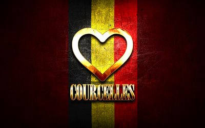 I Love Courcelles, belgian cities, golden inscription, Day of Courcelles, Belgium, golden heart, Courcelles with flag, Courcelles, Cities of Belgium, favorite cities, Love Courcelles