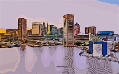 Baltimore, 4k, vector art, Baltimore drawing, creative art, Baltimore art, vector drawing, abstract city, Baltimore cityscape, Maryland, USA