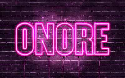 Onore, 4k, wallpapers with names, female names, Onore name, purple neon lights, Onore Birthday, Happy Birthday Onore, popular italian female names, picture with Onore name