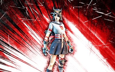 4k, Fanatic, grunge art, Fortnite Battle Royale, Fortnite characters, Fanatic Skin, red abstract rays, Fortnite, Fanatic Fortnite