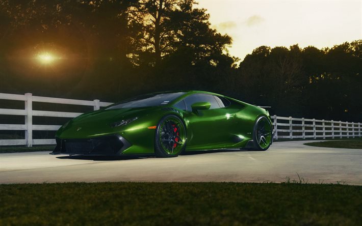 Lamborghini Huracan, green Huracan, Tuning, supercar, Italian sports cars, Lamborghini