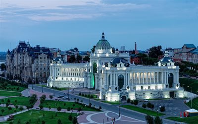 Tarımsal Saray, Kazan, Beaux-Arts mimarisi, Saray Meydanı, Tataristan, Rusya Federasyonu, gece manzaraları