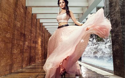 Neha Shetty, bollywood, Intialainen n&#228;yttelij&#228;, vaaleanpunainen iltapuku, kaunis nainen, Intian mekko