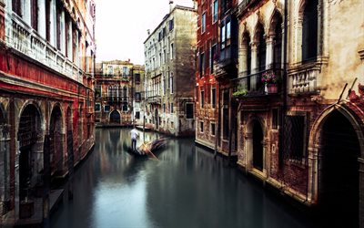 Venise, bateau, vieux canaux, Italie, photographie, extrait de tourisme, des lieux romantiques