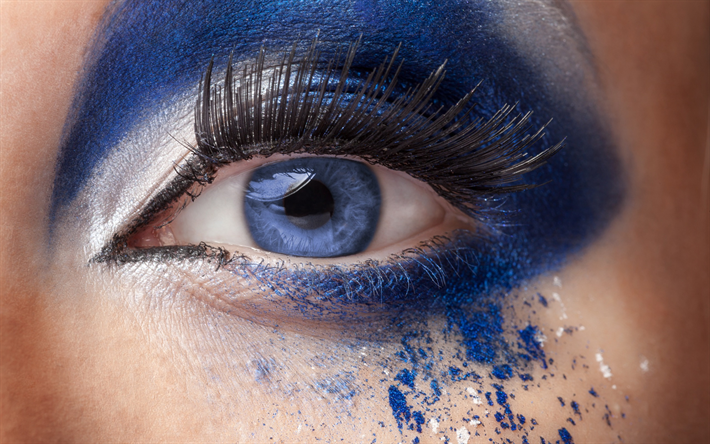female eye, make-up concepts, blue eyes, blue make-up, beautiful woman