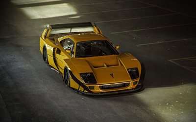 Ferrari F40, Italian sports car, racing car, rear-wheel drive sports car, tuning F40, yellow F40 LM Extreme, Ferrari