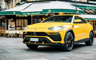 Lamborghini Urus, 2018, luxury sports SUV, new yellow Urus, Lamborghini SUVs, Italian sports cars, Paris, France, presentation