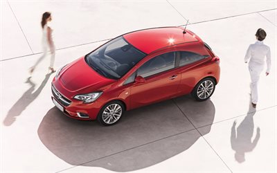Opel Corsa, 2018, top view, new red Corsa, hatchback, German cars, Opel