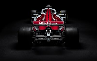 4k, Sauber C37, rear view, 2018 cars, Formula 1, new C37, F1, HALO, Sauber 2018, F1 cars, new Sauber F1, Formula One, new Sauber C37, Alfa Romeo Sauber F1 Team