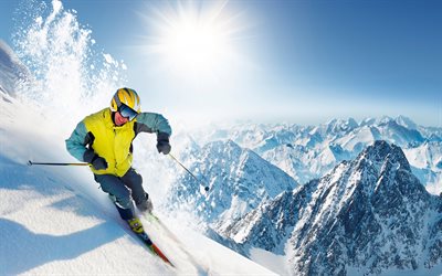 esqui de montanha, desportos de inverno, esportes radicais, neve, montanhas, esquiador