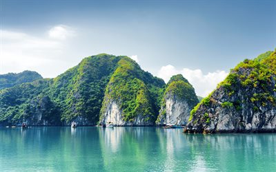 Baia di Yalong, 4k, rocce, mare, estate, Vietnam, Asia
