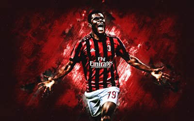 Franck Kessie, AC Milan, il centrocampista, rosso, pietra, ritratto, calciatori famosi, il calcio, l&#39;Ivoriano calciatori, grunge, Serie A, Italy