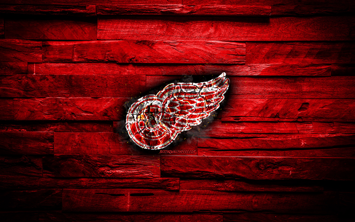 Download Wallpapers Detroit Red Wings Fiery Logo Nhl Red