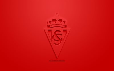 Real Sporting de Gijon, luova 3D logo, punainen tausta, 3d-tunnus, Espanjan football club, League 2, Toinen, Gijon, Espanja, 3d art, jalkapallo, 3d logo, Sporting Gijon