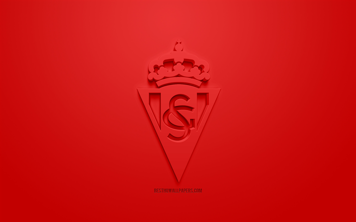 Il Real Sporting de Gijon, creativo logo 3D, sfondo rosso, emblema 3d, club spagnolo, La Liga 2, Segunda, Gijon, Spagna, 3d arte, il calcio, il logo 3d, calcio, Sporting Gijon