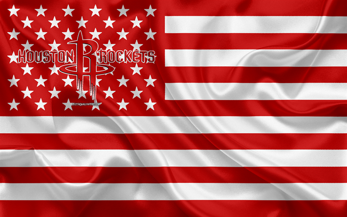 Houston Rockets, Americano de basquete clube, American criativo bandeira, vermelho bandeira branca, NBA, Houston, Texas, EUA, logo, emblema, seda bandeira, Associa&#231;&#227;o Nacional De Basquete, Basquete
