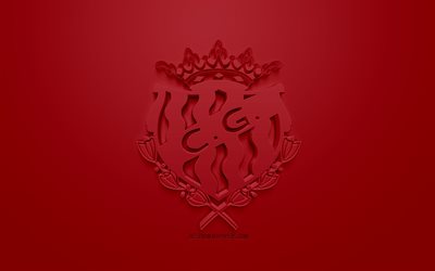 Gimnastic de Tarragona, creative 3D logo, burgundy background, 3d emblem, Spanish football club, La Liga 2, Segunda, Tarragona, Spain, 3d art, football, 3d logo