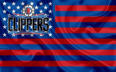 Los Angeles Clippers, Amerikan bayrağı kul&#252;b&#252;, yaratıcı Amerikan bayrağı, Kırmızı, Mavi Bayrak, NBA, Los Angeles, Kaliforniya, ABD, logo, amblem, ipek bayrak, basketbol