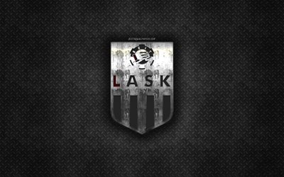 LASK Linz, en autriche club de football, noir m&#233;tal, texture, en m&#233;tal, logo, embl&#232;me, Linz, Autriche, Autrichien de Football de la Bundesliga, art cr&#233;atif, de la Bundesliga, football