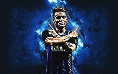 Lautaro Martinez, Inter Milan FC, forward, blue stone, portrait, famous footballers, football, argentinian footballers, Internazionale FC, grunge, Serie A, Italy