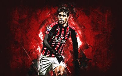 Lucas Paqueta, AC Milan, attacking midfielder, red stone, portrait, famous footballers, football, Brazilian footballers, grunge, Serie A, Italy