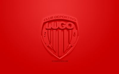 CD Lugo, creativo logo en 3D, fondo rojo, emblema 3d, club de f&#250;tbol espa&#241;ol, La Liga 2, Segunda, Lugo, Espa&#241;a, 3d, arte, f&#250;tbol, logo en 3d