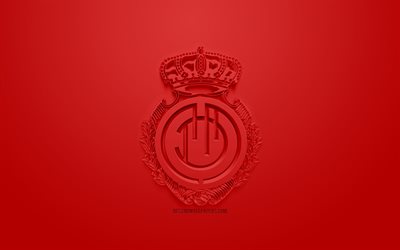 El RCD Mallorca, creativo logo en 3D, fondo rojo, emblema 3d, club de f&#250;tbol espa&#241;ol, La Liga 2, Segunda, Palma de Mallorca, Espa&#241;a, 3d, arte, f&#250;tbol, logo en 3d