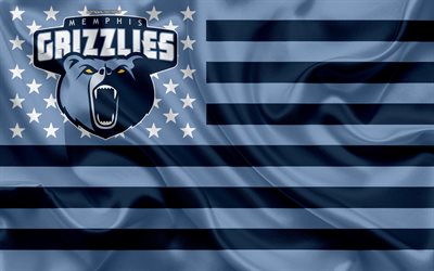 Memphis Grizzlies, Americano, bandiera del club, American creativo, bandiera, bandiera blu, NBA, Memphis, Tennessee, USA, logo, stemma, bandiera di seta, Associazione Nazionale di Basket, basket