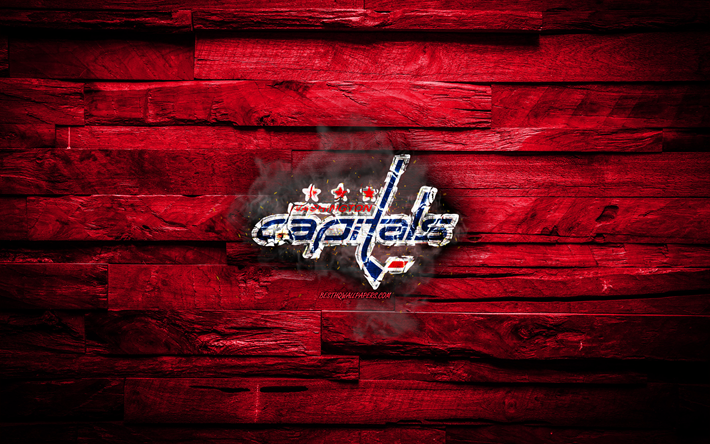 Washington Capitals, eldig logotyp, NHL, lila tr&#228; bakgrund, amerikansk ishockey, grunge, Eastern Conference, hockey, Washington Capitals logotyp, brand konsistens, USA