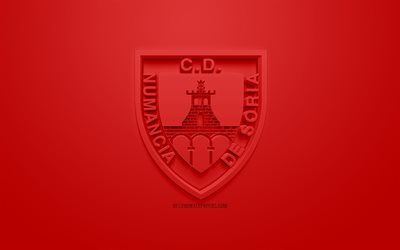 CD Numancia, creative 3D logo, red background, 3d emblem, Spanish football club, La Liga 2, Segunda, Soria, Spain, 3d art, football, 3d logo