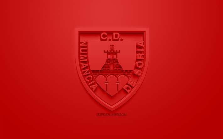 CD Numancia, الإبداعية شعار 3D, خلفية حمراء, 3d شعار, الاسباني لكرة القدم, الدوري 2, الثاني, &quot;سوريا, إسبانيا, الفن 3d, كرة القدم, شعار 3d