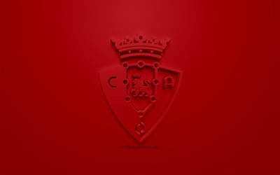 CA Osasuna, creativo logo 3D, sfondo rosso, emblema 3d, club spagnolo, La Liga 2, Segunda, Pamplona, Spagna, 3d, arte, calcio, logo 3d