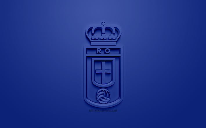 O Real Oviedo, criativo logo 3D, fundo azul, 3d emblema, Clube de futebol espanhol, A Liga 2, Segunda, Oviedo, Espanha, Arte 3d, futebol, Logo em 3d