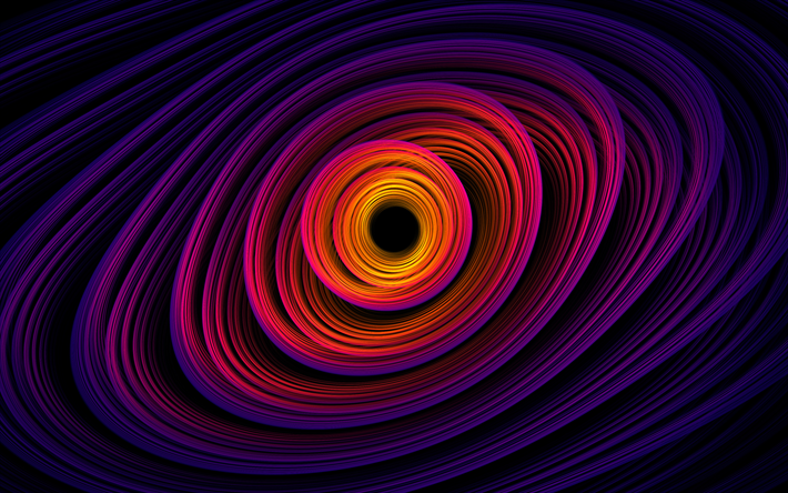4k, vortex, 3D arte, forme a spirale, cerchi, forme geometriche, opere d&#39;arte