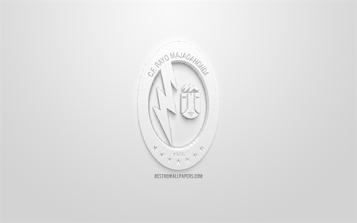 CF-Rayo Majadahonda, kreativa 3D-logotyp, vit bakgrund, 3d-emblem, Spansk fotbollsklubb, League 2, Andra, Majadahonda, Spanien, 3d-konst, fotboll, 3d-logotyp
