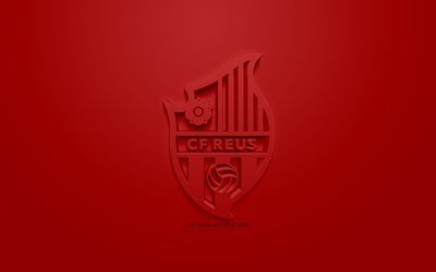 CF Reus Deportiu, creativo logo en 3D, fondo rojo, emblema 3d, club de f&#250;tbol espa&#241;ol, La Liga 2, Segunda, Reus, Espa&#241;a, 3d, arte, f&#250;tbol, logo en 3d