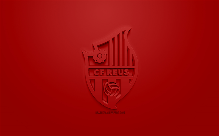 CF Reus Deportiu, yaratıcı 3D logo, kırmızı bir arka plan, 3d amblem, İspanyol Futbol Kul&#252;b&#252;, La 2 Lig, Segunda, Reus, İspanya, 3d sanat, futbol, 3d logo