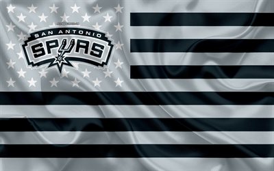San Antonio Spurs, Estadounidense de baloncesto del club, American creativo de la bandera, de color gris azul de la bandera, de la NBA, San Antonio, Texas, estados UNIDOS, logotipo, emblema, bandera de seda, Asociaci&#243;n Nacional de Baloncesto, Balonce
