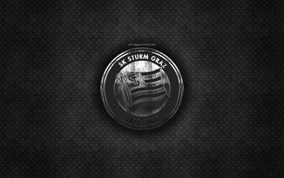 sk sturm graz &#246;sterreichischer fu&#223;ball-club, schwarz metall textur -, metall-logo, emblem, graz, &#246;sterreich, &#246;sterreichischer fu&#223;ball bundesliga, kreative kunst, bundesliga, fu&#223;ball