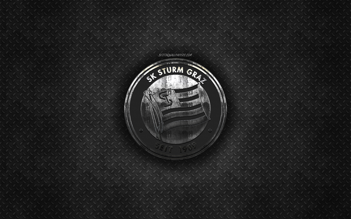 SK Sturm Graz, en autriche club de football, noir m&#233;tal, texture, en m&#233;tal, logo, embl&#232;me, Graz, Autriche, Autrichien de Football de la Bundesliga, art cr&#233;atif, de la Bundesliga, football